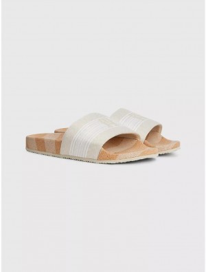 Tommy Hilfiger Woven Strap Slide Shoes Light Sandalwood | 2608-OYMZP