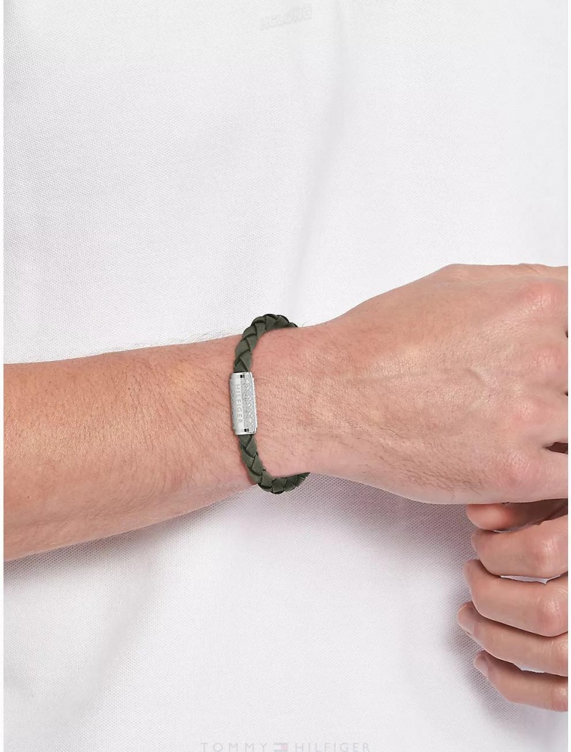 Tommy Hilfiger Adjustable Braided Green Suede Bracelet Jewelry Green | 7390-DNKRM