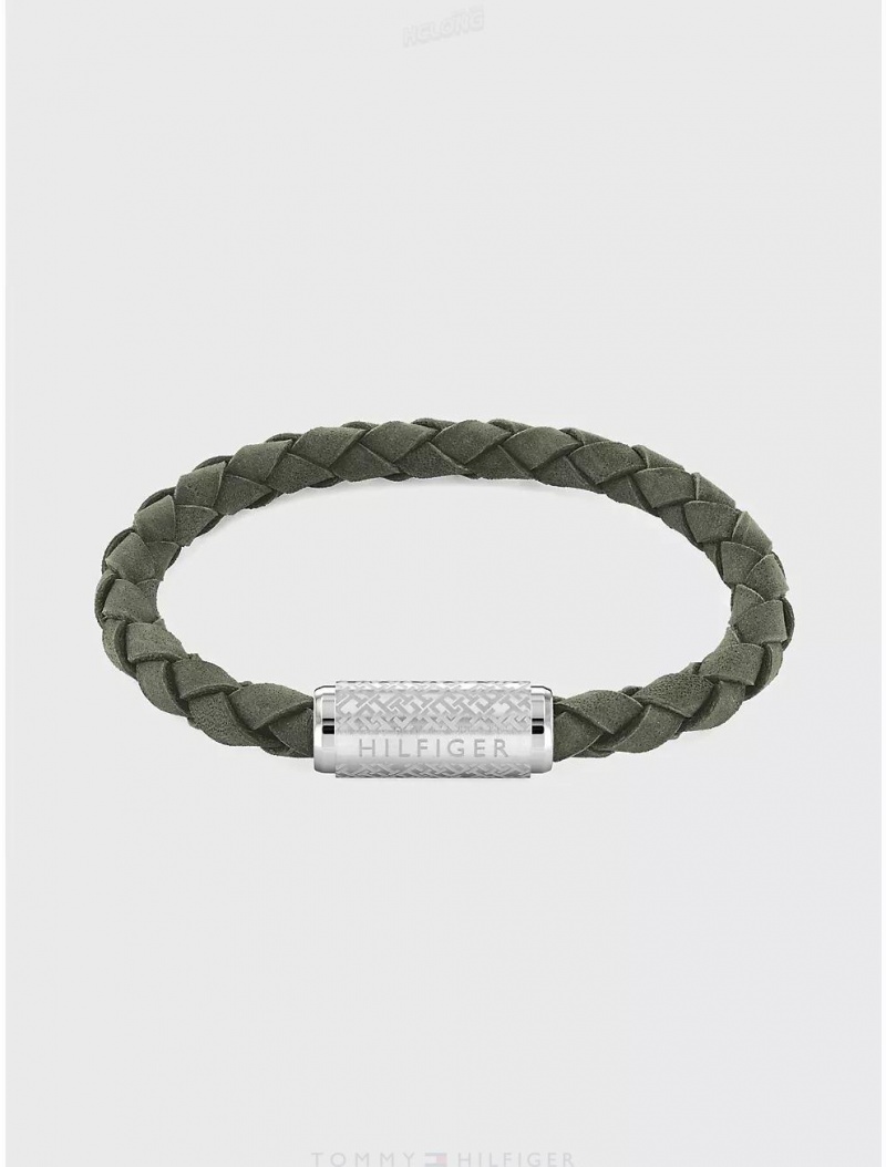 Tommy Hilfiger Adjustable Braided Green Suede Bracelet Jewelry Green | 7390-DNKRM