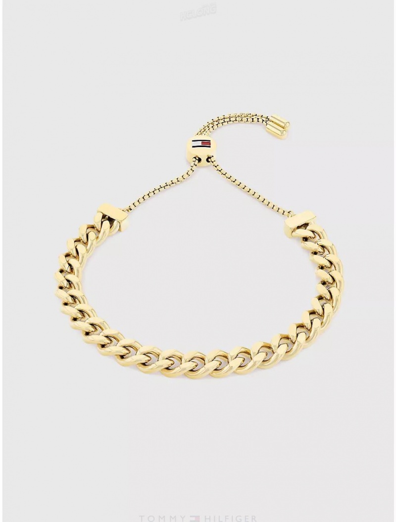 Tommy Hilfiger Adjustable Gold-Tone Chain Link Bracelet Jewelry Gold | 6913-WDTGY