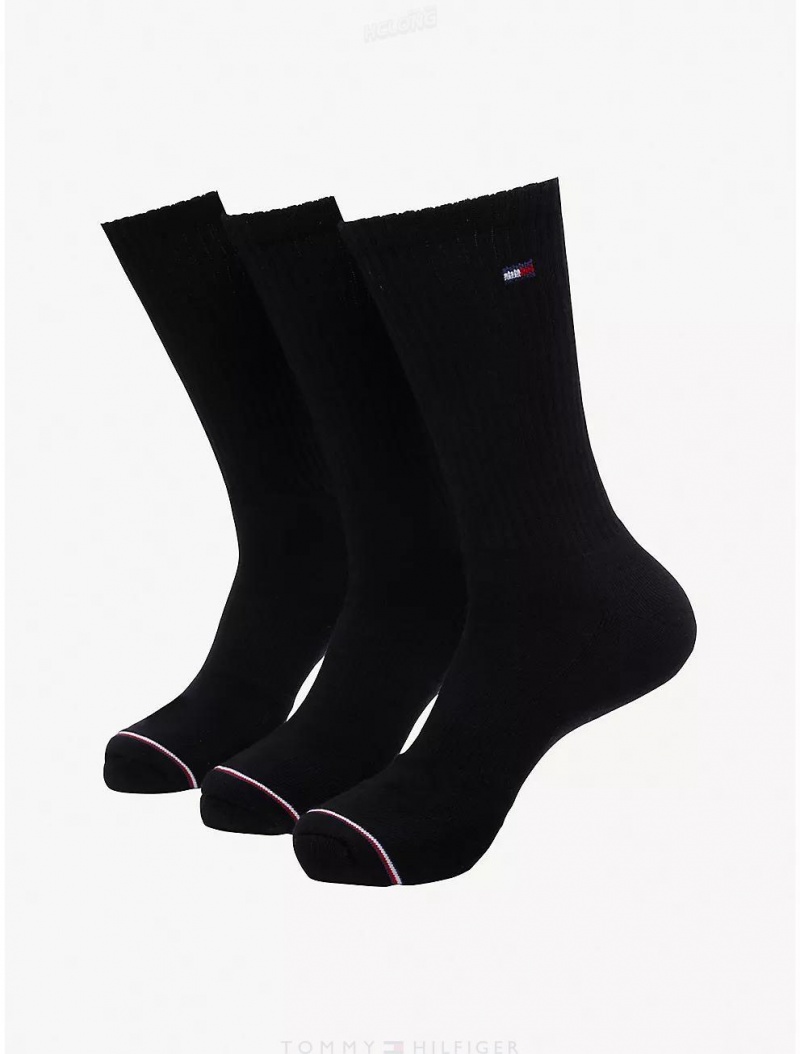 Tommy Hilfiger Athletic Crew Socks 3-Pack Socks Black | 6384-LUDCZ