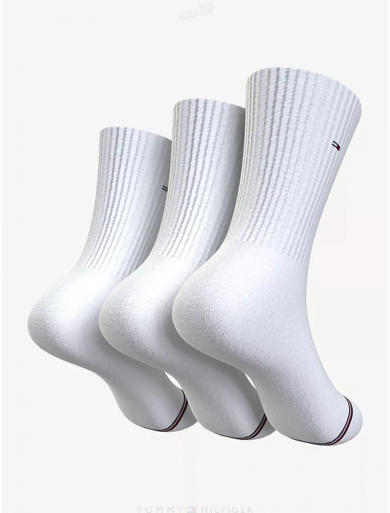 Tommy Hilfiger Athletic Crew Socks 3-Pack Socks White | 6270-XOJBN