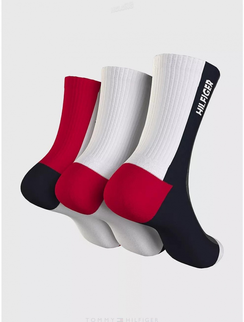 Tommy Hilfiger Athletic Crew Socks 3-Pack Socks Classic White /Multi | 6512-YZDEV