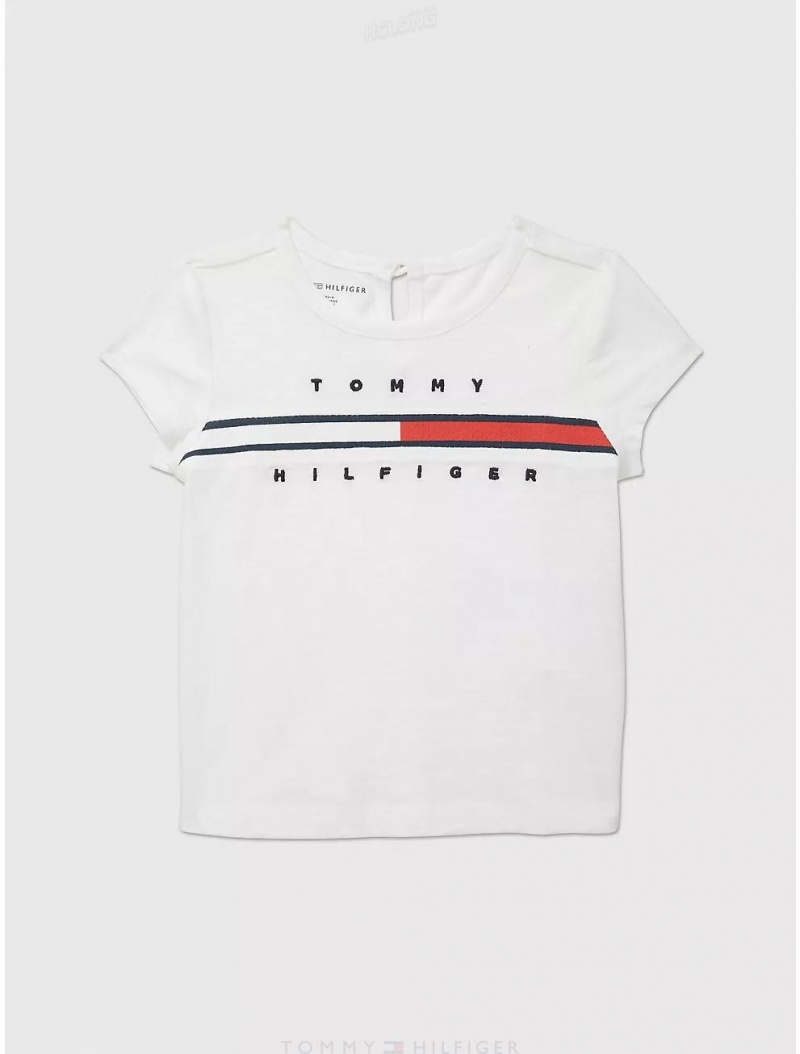 Tommy Hilfiger Babies' Embroidered Flag Logo T-Shirt T-Shirts Fresh White | 4720-NTQGC