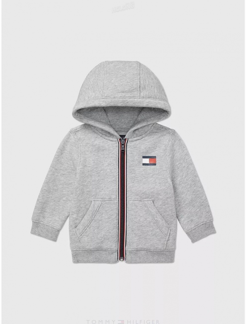 Tommy Hilfiger Babies' Flag Hoodie Sweatshirts & Sweaters Grey Heather | 0962-WQRZK