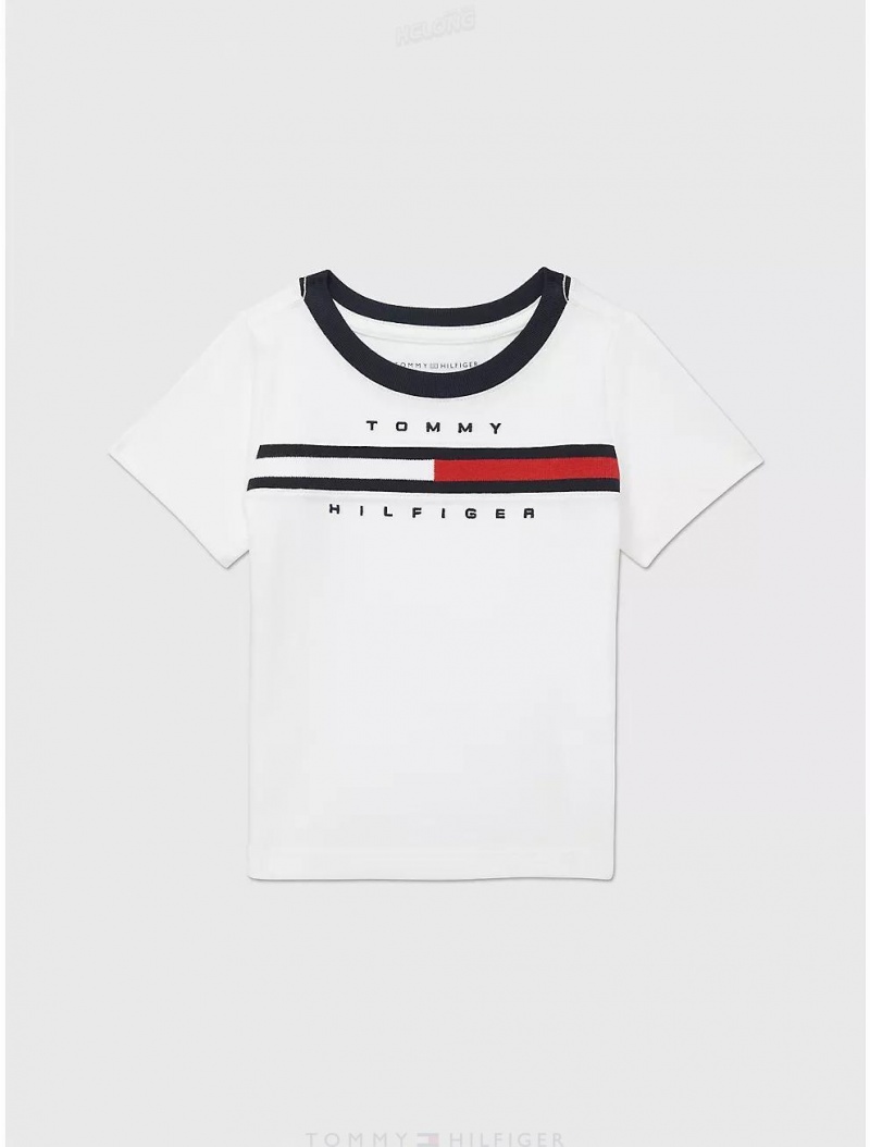 Tommy Hilfiger Babies' Flag Stripe Logo T-Shirt T-Shirts Optic White | 6784-UPHML