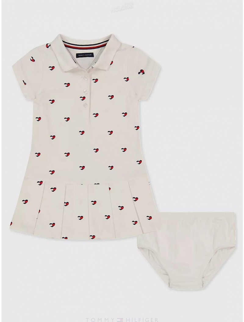 Tommy Hilfiger Babies' Heart Flag Polo Dress Dresses & Skirts White | 7015-MTUZP