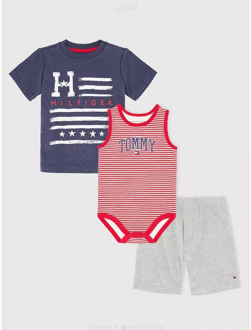 Tommy Hilfiger Babies' Onesie, T-Shirt and Short Set 3PC Onesies Assorted | 8305-BCTFO