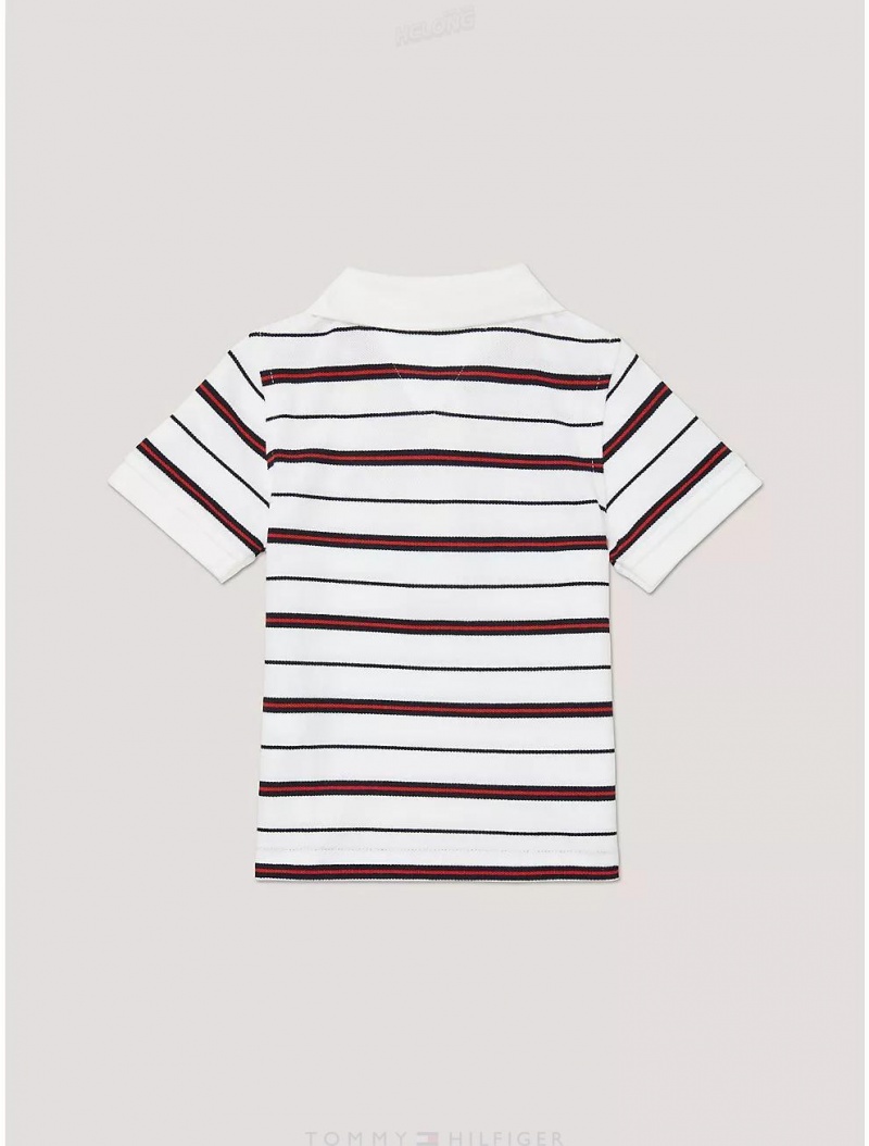 Tommy Hilfiger Babies' Stripe Polo Polos Fresh White | 4107-FQEPO