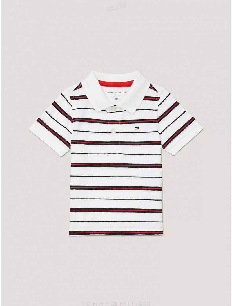 Tommy Hilfiger Babies' Stripe Polo Polos Fresh White | 4107-FQEPO