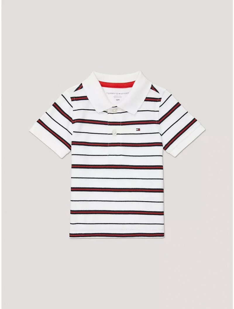 Tommy Hilfiger Babies\' Stripe Polo Polos Fresh White | 4107-FQEPO