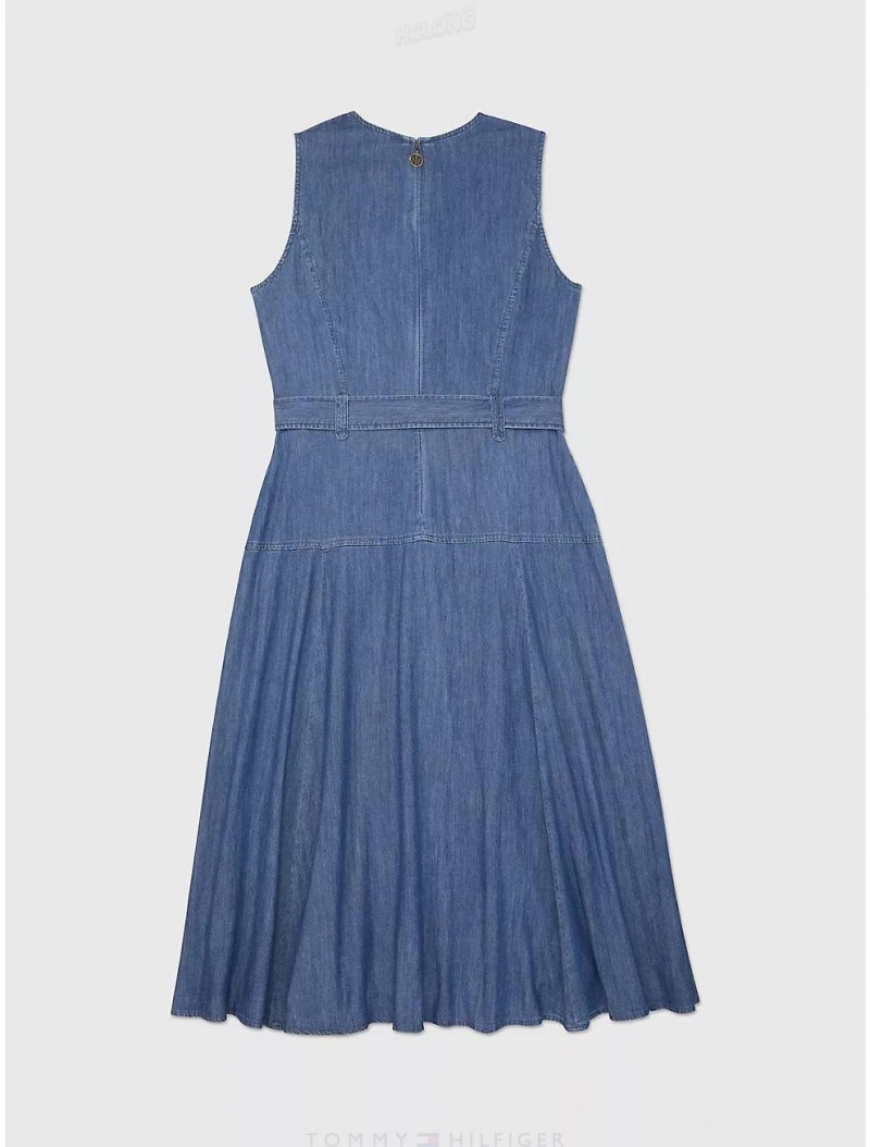 Tommy Hilfiger Belted Chambray Dress Dresses & Skirts Medium Benson Wash | 2936-IRZVL