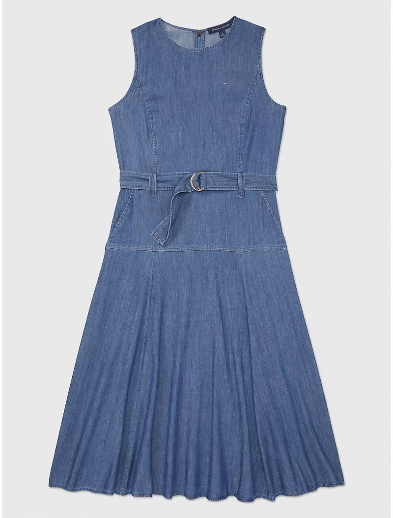 Tommy Hilfiger Belted Chambray Dress Dresses & Skirts Medium Benson Wash | 2936-IRZVL