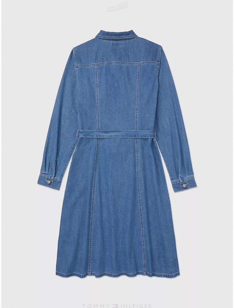 Tommy Hilfiger Belted Denim Dress Dresses & Skirts Mid Blue | 8293-KCELI