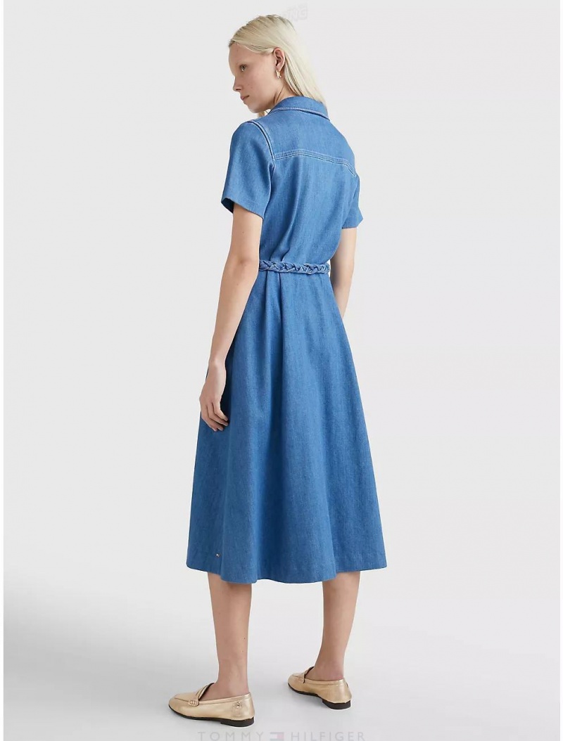 Tommy Hilfiger Belted Denim Dress Dresses & Skirts Emmy | 6123-TRCXN