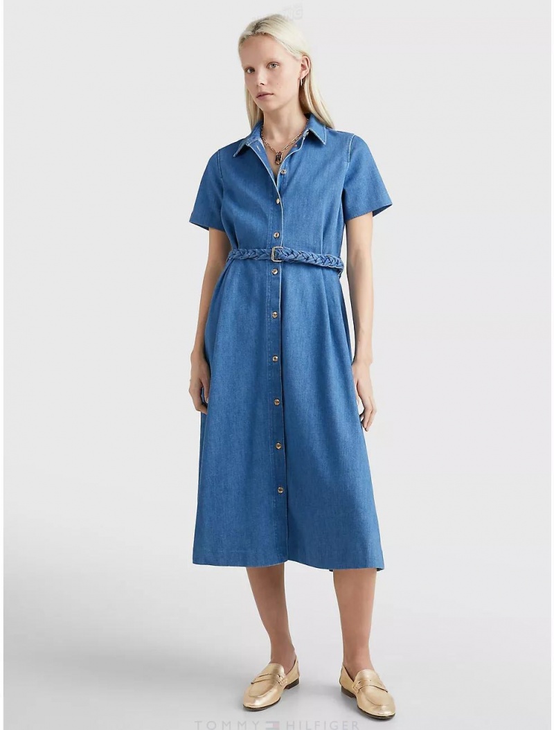 Tommy Hilfiger Belted Denim Dress Dresses & Skirts Emmy | 6123-TRCXN