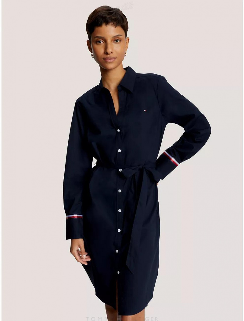 Tommy Hilfiger Belted Poplin Shirtdress Dresses & Skirts Desert Sky | 2964-NWXCP