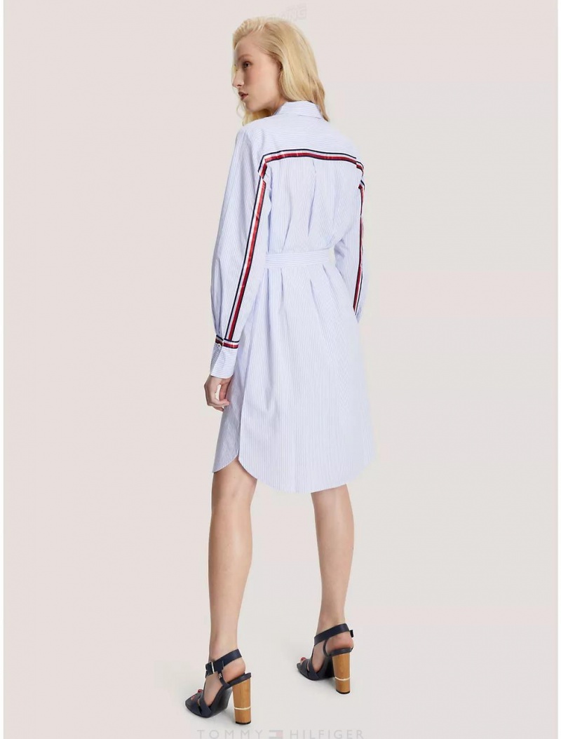 Tommy Hilfiger Belted Poplin Shirtdress Dresses & Skirts Seldom Blue/Optic White | 2451-STPQG