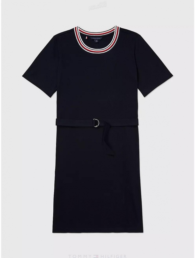 Tommy Hilfiger Belted Shift Dress Dresses & Skirts Desert Sky | 1543-BGJNL