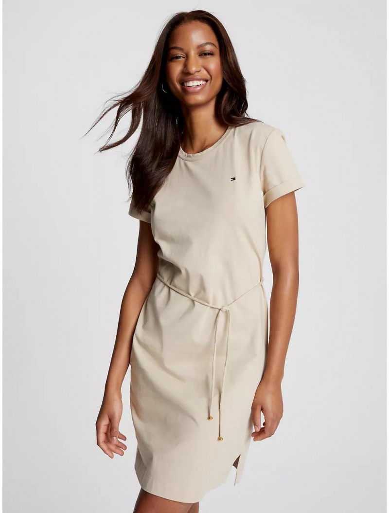 Tommy Hilfiger Belted T-Shirt Dress T-Shirts & Polos Wild Honey | 2516-VNOEZ