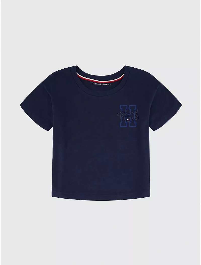 Tommy Hilfiger Big Kids\' H Logo T-Shirt T-Shirts Navy Blazer | 4079-IZMKN