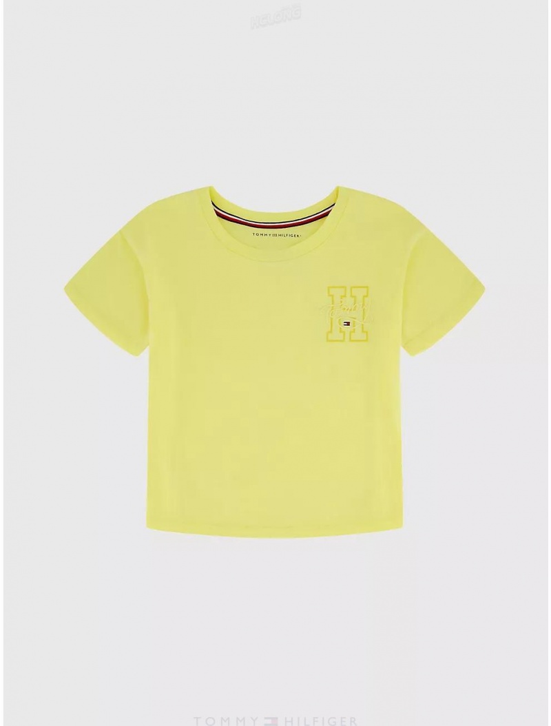 Tommy Hilfiger Big Kids' H Logo T-Shirt T-Shirts Lemonade | 2384-BPGVU