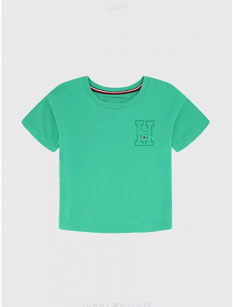 Tommy Hilfiger Big Kids' H Logo T-Shirt T-Shirts Winter Green | 2698-QMGVD