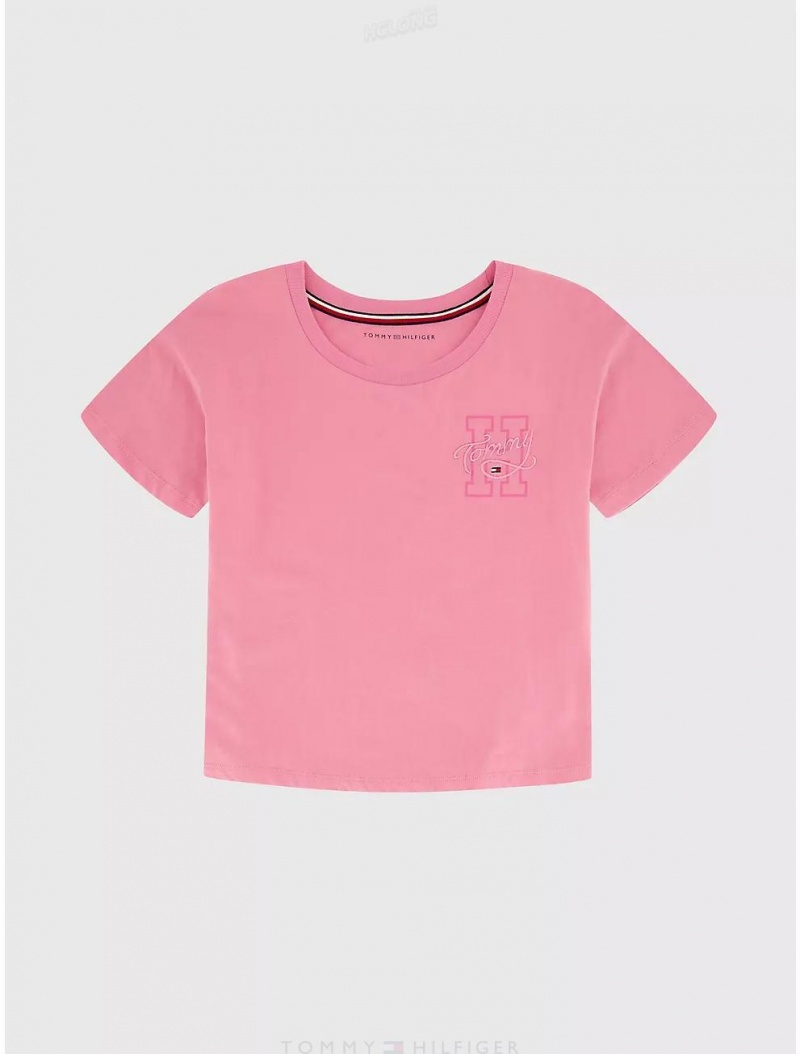 Tommy Hilfiger Big Kids' H Logo T-Shirt T-Shirts Sea Pink | 1475-ZMVOL