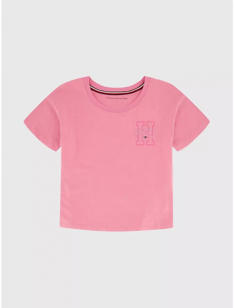 Tommy Hilfiger Big Kids\' H Logo T-Shirt T-Shirts Sea Pink | 1475-ZMVOL