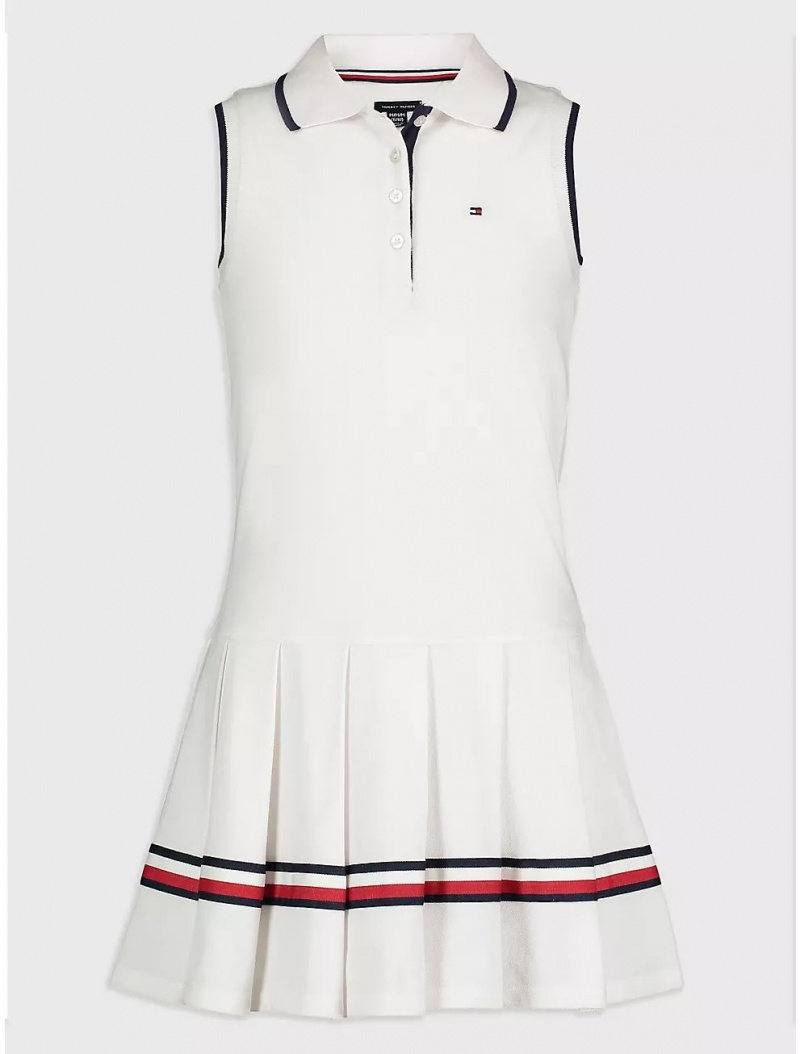 Tommy Hilfiger Big Kids\' Pleated Polo Dress Dresses & Skirts White | 9085-FCSOB