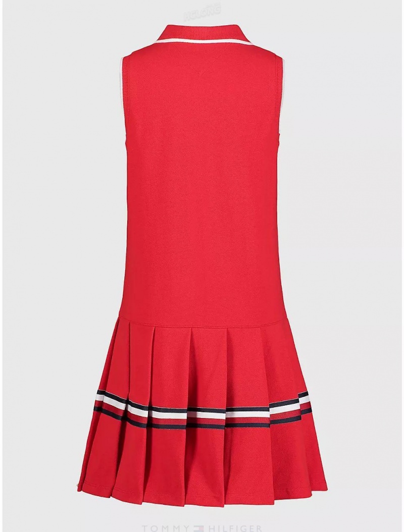 Tommy Hilfiger Big Kids' Pleated Polo Dress Dresses & Skirts High Risk Red | 4820-PRMCY