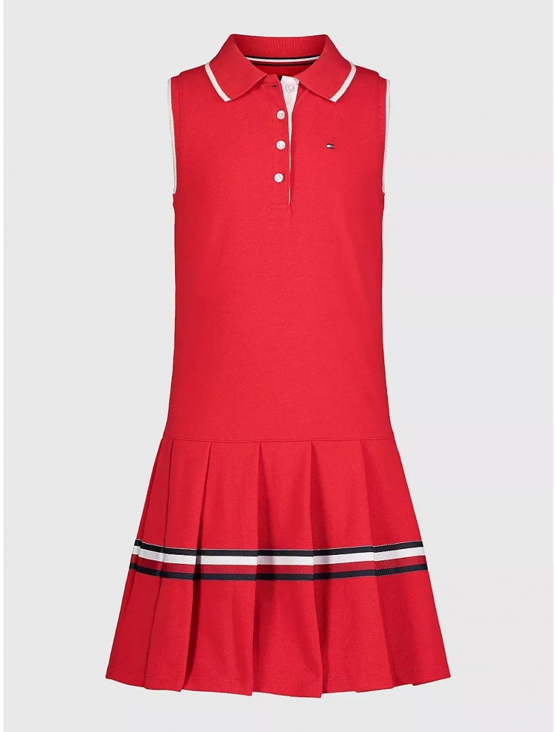 Tommy Hilfiger Big Kids\' Pleated Polo Dress Dresses & Skirts High Risk Red | 4820-PRMCY