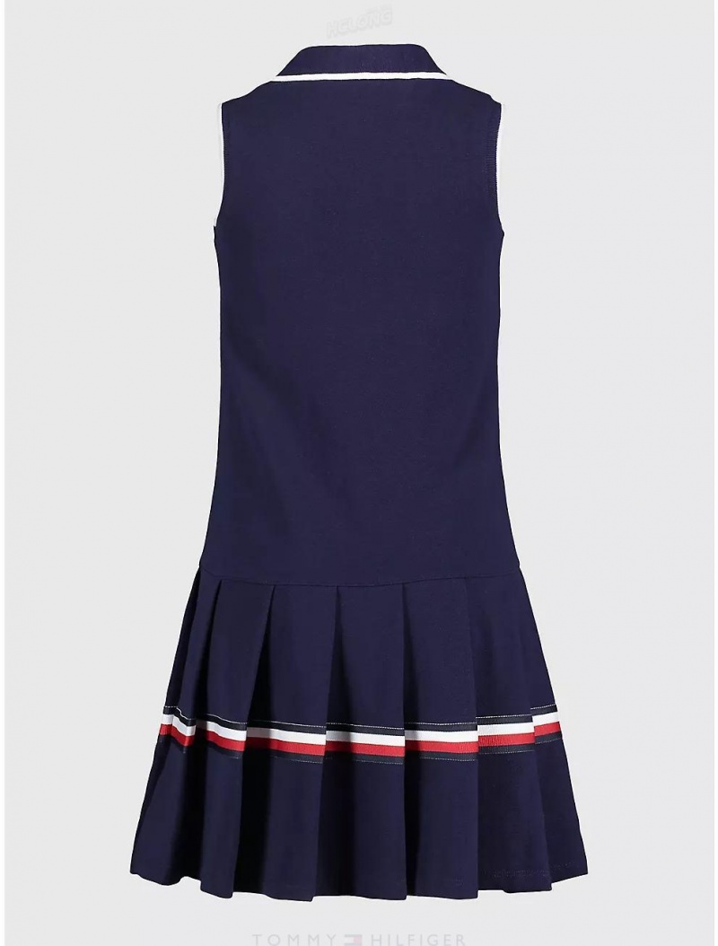 Tommy Hilfiger Big Kids' Pleated Polo Dress Dresses & Skirts Evening Blue | 2947-CZVKU