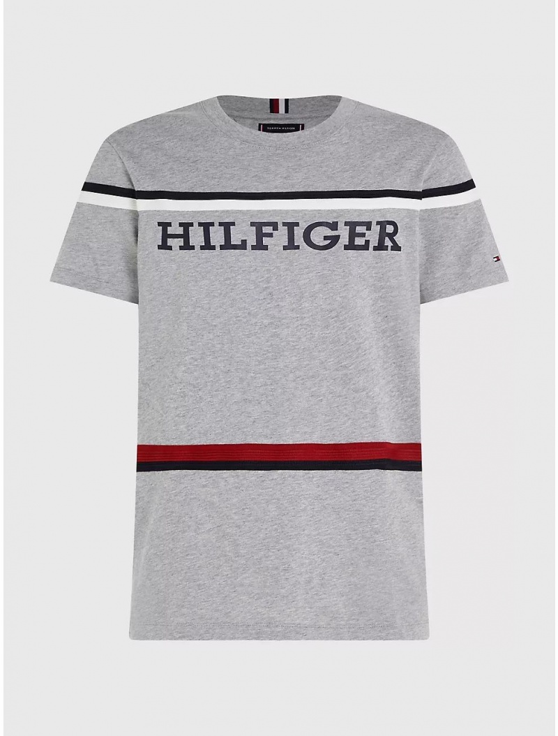 Tommy Hilfiger Big and Tall Stripe Monotype T-Shirt T-Shirts Light Grey Heather | 4015-IGWFH