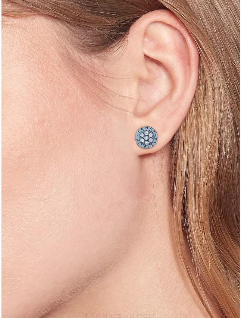 Tommy Hilfiger Blue Ion-Plated Crystal Earring Jewelry Blue | 6187-HVQNZ