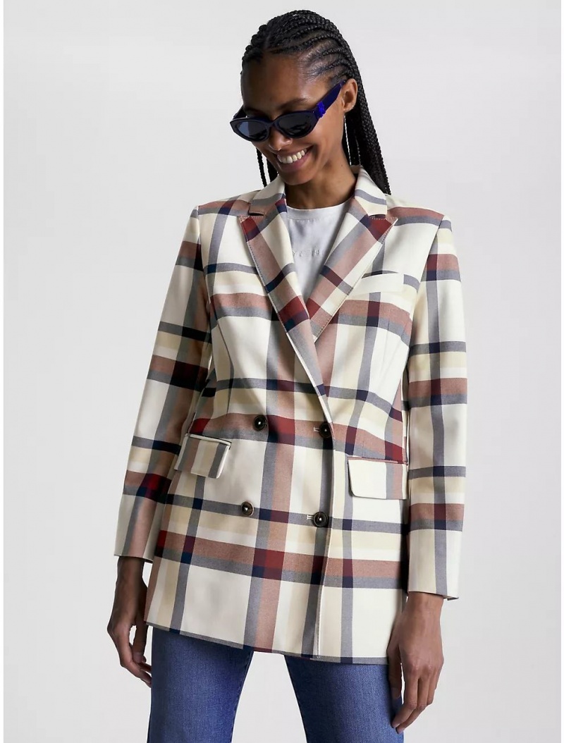 Tommy Hilfiger Boyfriend Fit Double-Breasted Blazer Jackets Twill Stripe Check | 8450-VKFIC