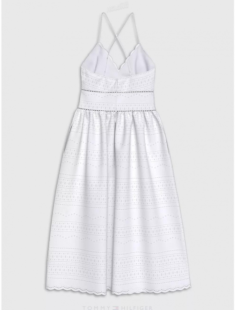 Tommy Hilfiger Broderie Midi Dress Dresses & Skirts Optic White | 7203-FJYNR