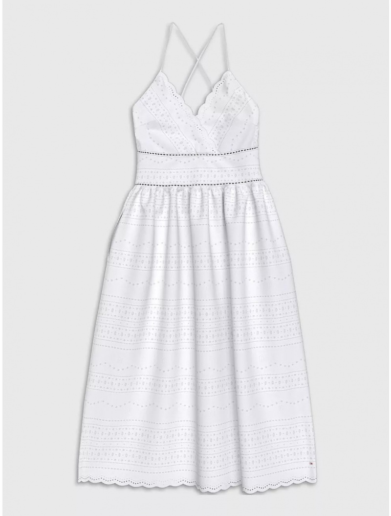 Tommy Hilfiger Broderie Midi Dress Dresses & Skirts Optic White | 7203-FJYNR