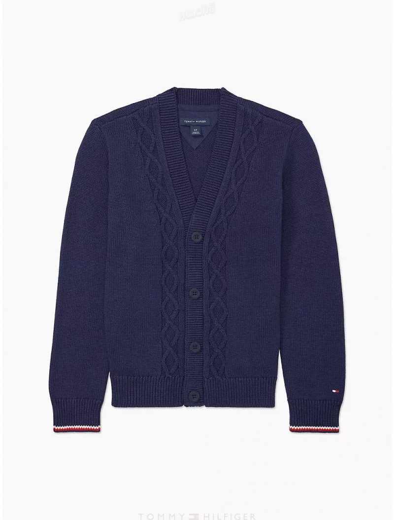 Tommy Hilfiger Cable Cardigan Tops Masters Navy | 1704-MIWKY