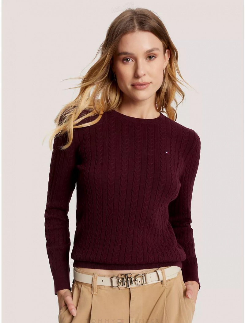 Tommy Hilfiger Cable Knit Sweater Sweaters Dark Cabernet | 8150-TSRPB