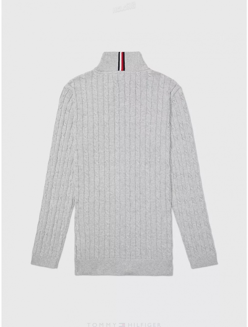 Tommy Hilfiger Cable Zip Sweater Tops Light Grey Heather | 2148-NOVBU