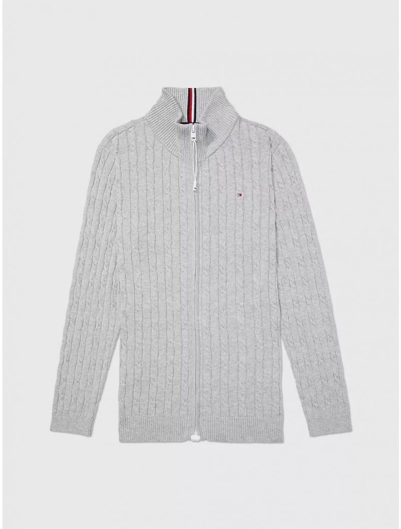 Tommy Hilfiger Cable Zip Sweater Tops Light Grey Heather | 2148-NOVBU