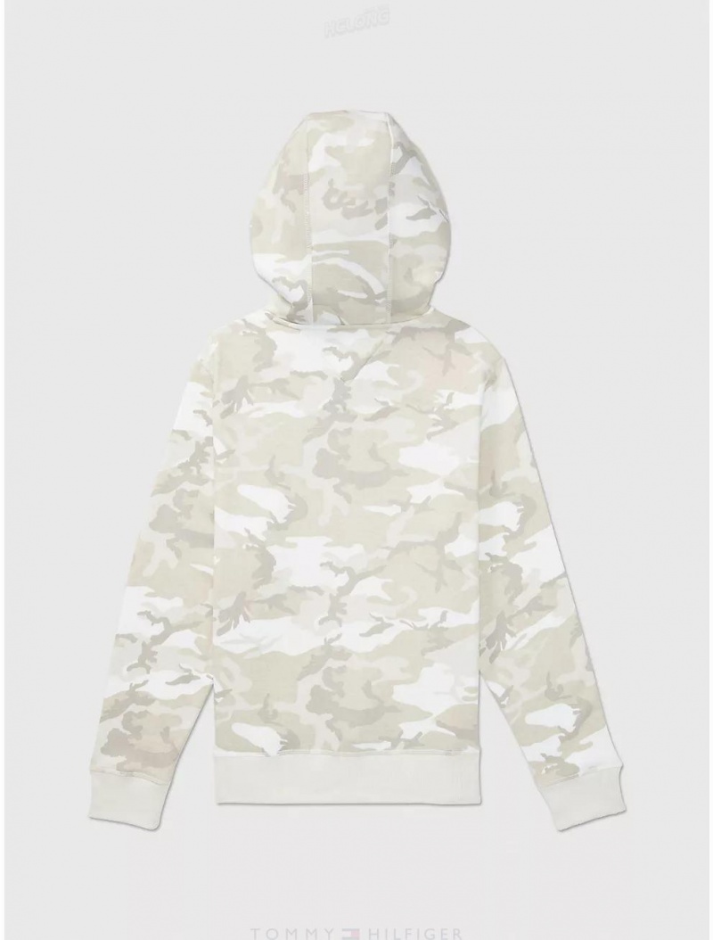 Tommy Hilfiger Camo Hoodie Tops White Suede | 8512-EFGKO