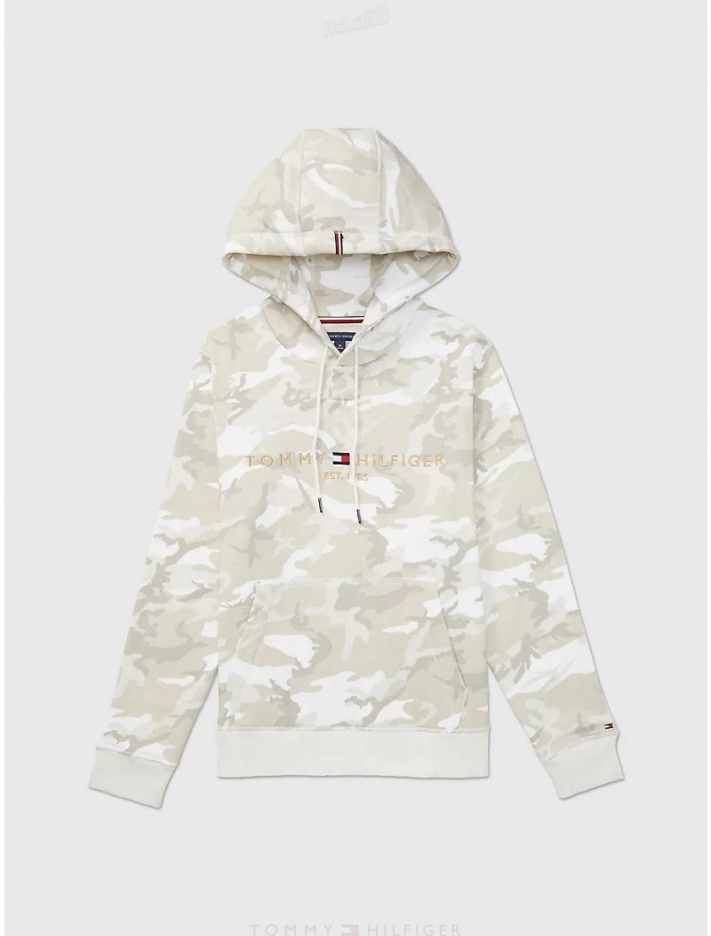 Tommy Hilfiger Camo Hoodie Tops White Suede | 8512-EFGKO