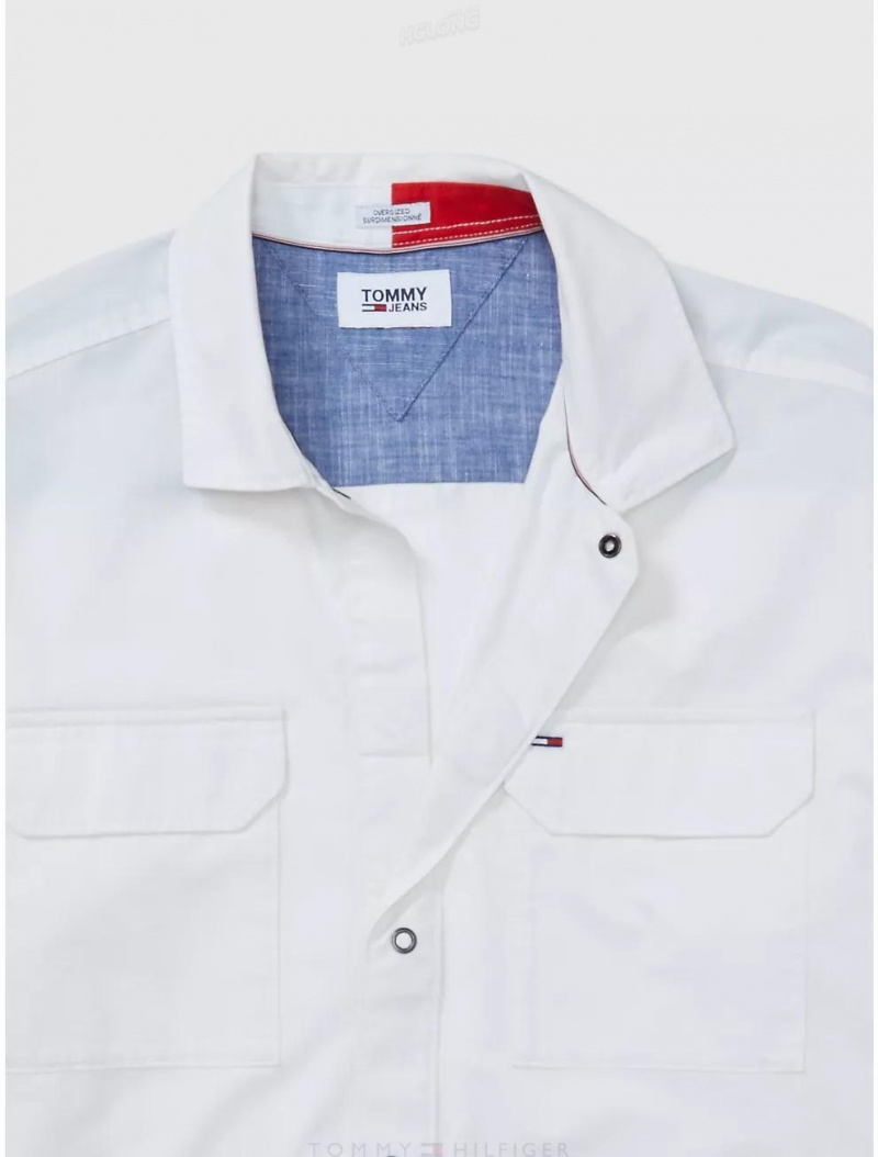 Tommy Hilfiger Camp Pockets Overshirt Tops White Greige | 8063-KEIBO