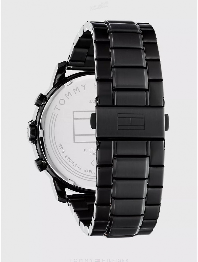 Tommy Hilfiger Casual Sub-Dials Watch with Black Ion-Plated Bracelet Watches Blue | 4716-LCNWS