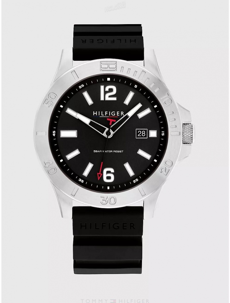 Tommy Hilfiger Casual Watch with Black Silicone Strap Watches Black | 8207-PAWTG