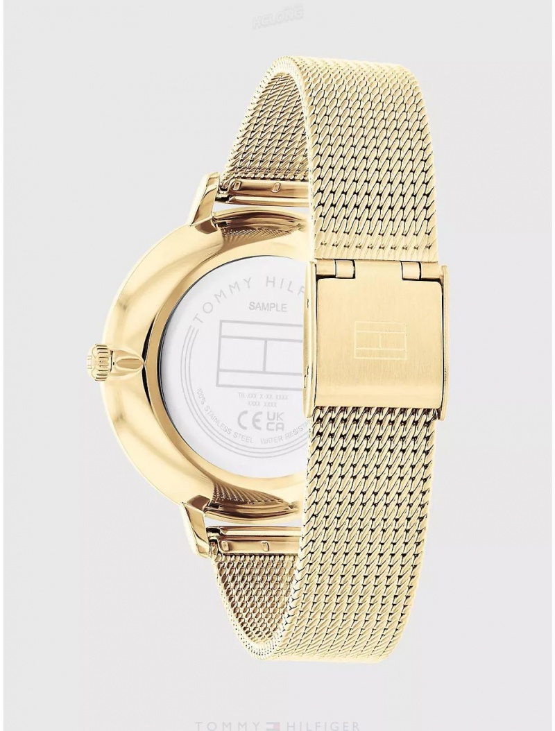 Tommy Hilfiger Casual Watch with Gold Tone Mesh Bracelet Watches Silver White | 0935-CIVMH