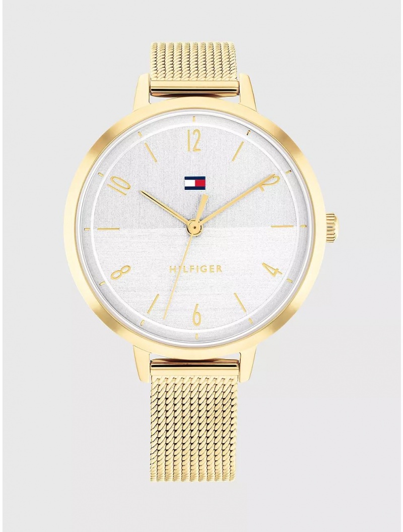 Tommy Hilfiger Casual Watch with Gold Tone Mesh Bracelet Watches Silver White | 0935-CIVMH