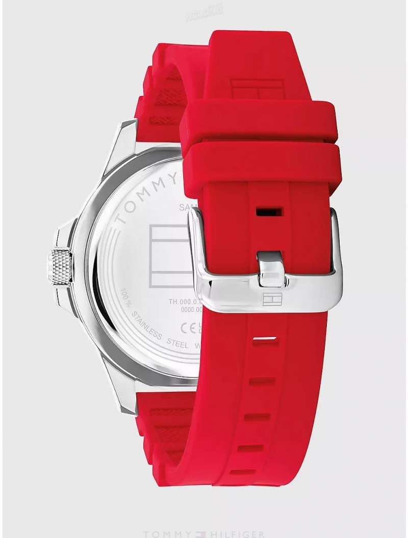 Tommy Hilfiger Casual Watch with Red Silicone Strap Watches Black | 1469-SGBDE